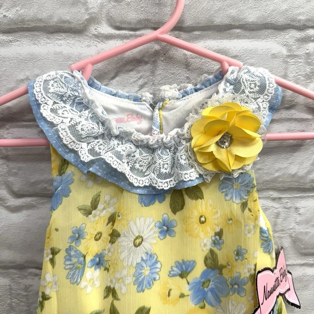 New Nannette Floral Yellow Dress Pink 18m  Baby Girls Lace Ruffled Summer Dress‎